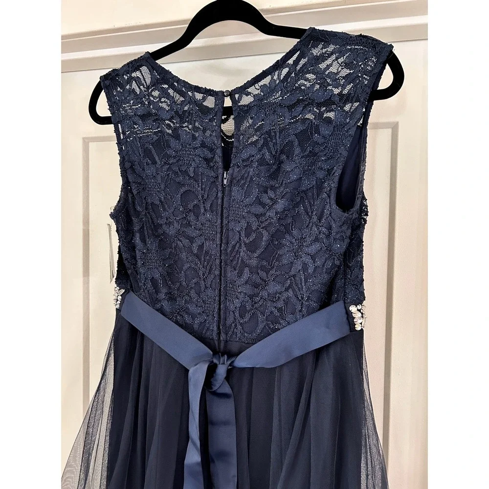 NEW Speechless Girls Navy Blue Lace Tulle Formal‎ Dress Rhinestone Belt 16.5